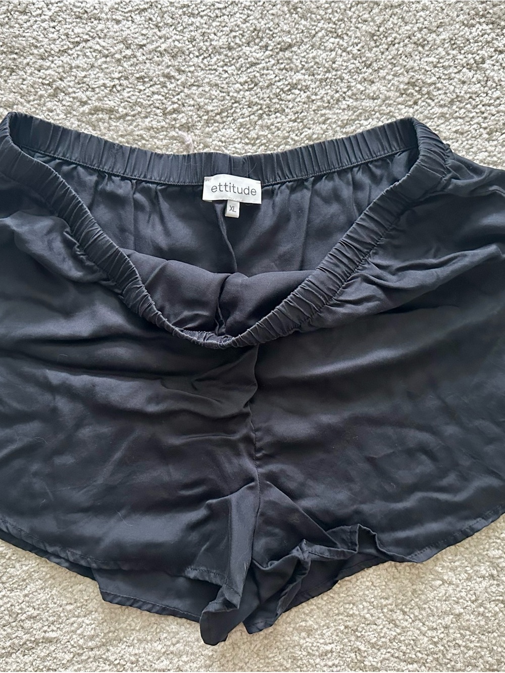 Ettitude Black Silky Lounge Shorts with Elastic Waist